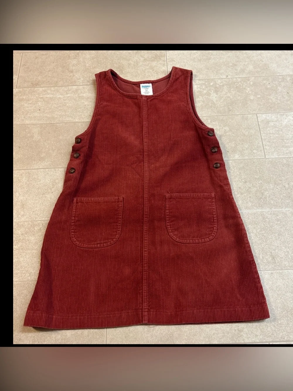 Old Navy Corduroy Girls 8/9 Dress Red/ Orange Fall Colors Buttons Pockets Kids